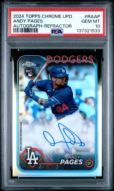 Baseball Topps Andy Pages 2024 Topps Chrome Update Autograph Ref. Rc #'D 237/499 PSA 10