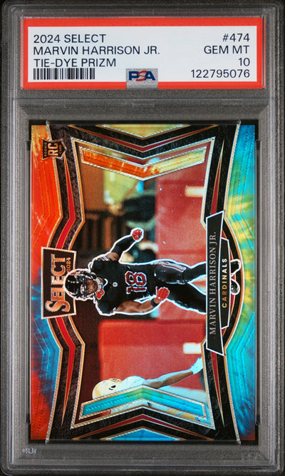 Football Panini 2024 Panini Select Tie-Dye Prizm Marvin Harrison Jr. #474 Rc /25 PSA 10