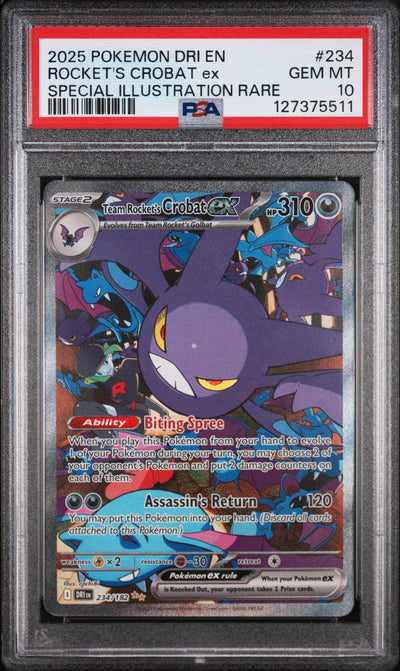 Pokémon Panini 2025 Pokemon Destined Rivals Special Illustration Rare Team Rocket'S Crobat EX #234 PSA 10
