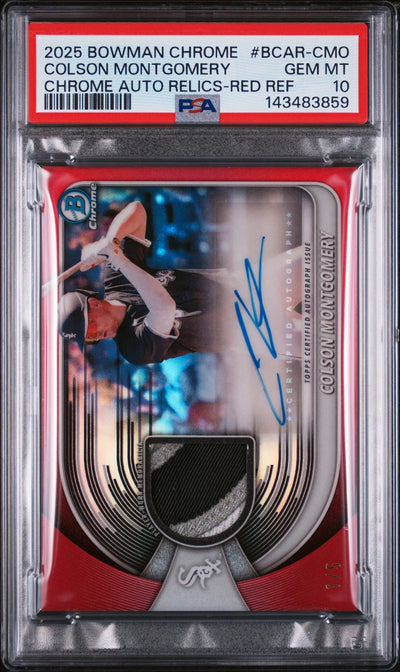 Baseball Bowman 2025 Bowman Chrome Chrome Autograph Relics Chrome Auto Relics-Red Ref Colson Montgomery #Bcar-Cmo /5 PSA 10