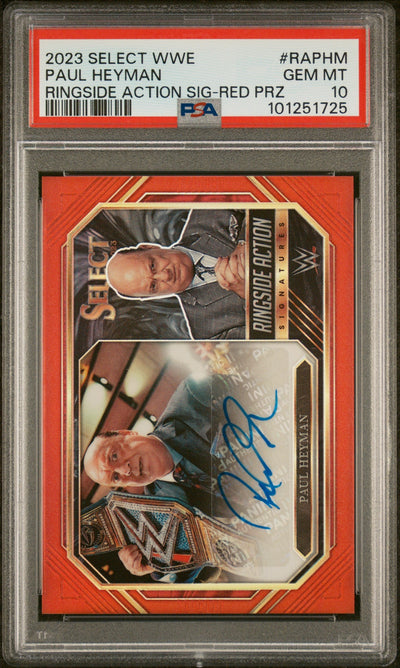 WWE Wrestling Panini 2023 Panini Select WWE Ringside Action Signatures Red Paul Heyman #Raphm /99 PSA 10