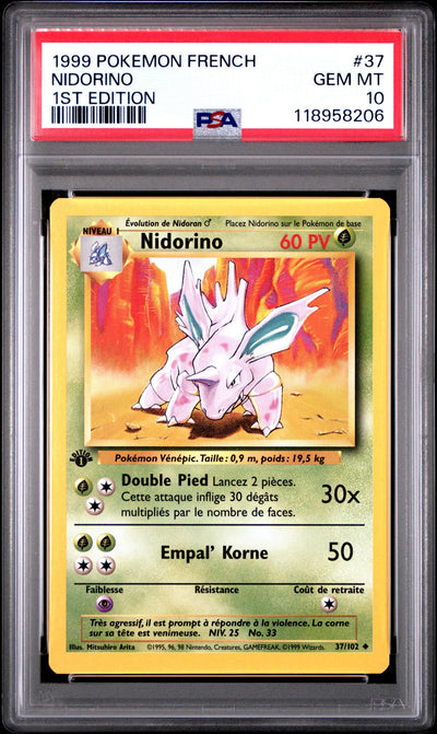 Pokémon Panini 1999 Pokemon French 1st Edition Nidorino #37 PSA 10