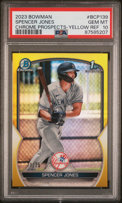 Pokémon Panini 2023 Bowman Chrome Prospect Yellow Refractor Spencer Jones #Bcp139 /75 PSA 10