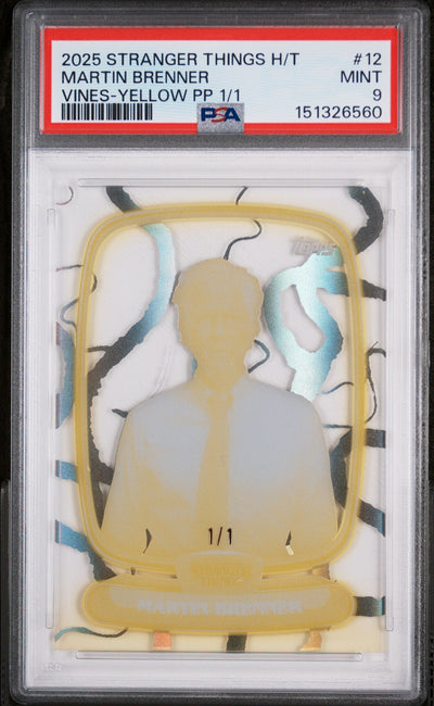 Sports Topps 2025 Topps Stranger Things High Tek Vines-Yellow Printer Proof 1/1 Martin Brenner #12 PSA 9