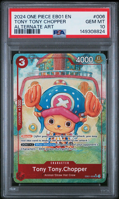 One Piece TCG Bandai 2024 Memorial Collection (Eb01) English (Borderless) Alt Art Tony Tony Chopper #Eb01-006 PSA 10