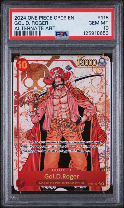 One Piece TCG Bandai 2024 One Piece Emperors In The New World Alternate Art Gol D. Roger #Op09-118 PSA 10