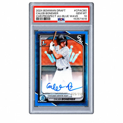 Baseball Bowman 2024 Chrome Draft Autographs Blue Wave Refractors Caleb Bonemer #Cpacbo /150 PSA 10