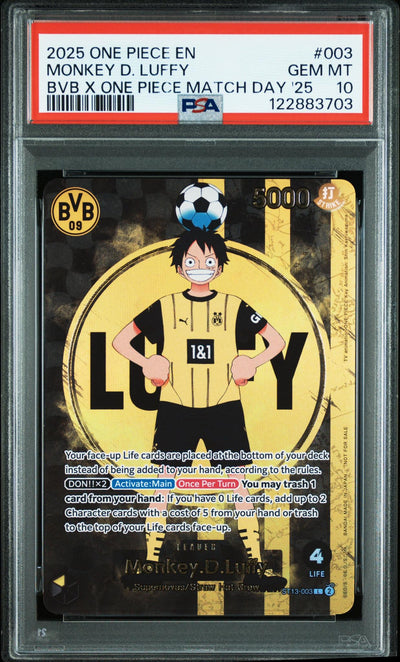 One Piece TCG Bandai 2025 One Piece X Bvb Collaboration Promo Match Day '25 Monkey D Luffy #St13-003 PSA 10