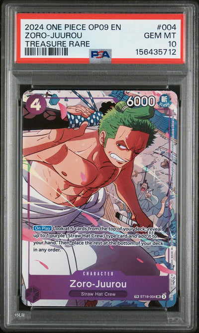 One Piece TCG Bandai 2024 One Piece Emperors In The New World Treasure Rare Zoro Juurou #St18004 PSA 10