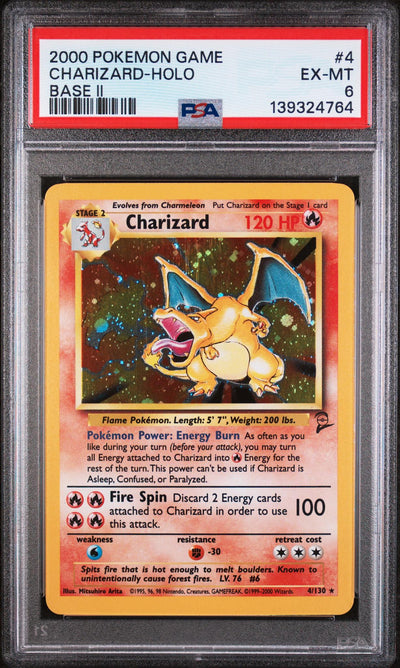 Pokémon 2000 Pokemon Base Set 2 Holo Charizard #4 PSA 6