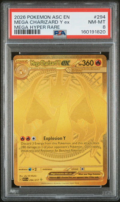 Pokémon 2026 Pokemon Mega Evolution Ascended Heroes Mega Hyper Rare Mega Charizard Y EX #294 PSA 8