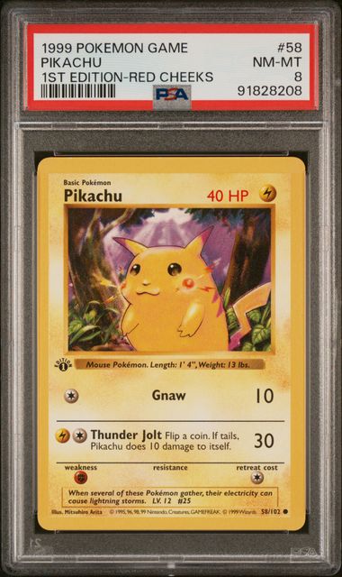 Pokémon Pikachu 1999 Pokemon 1st Edition Red Cheeks #58/102 PSA 8