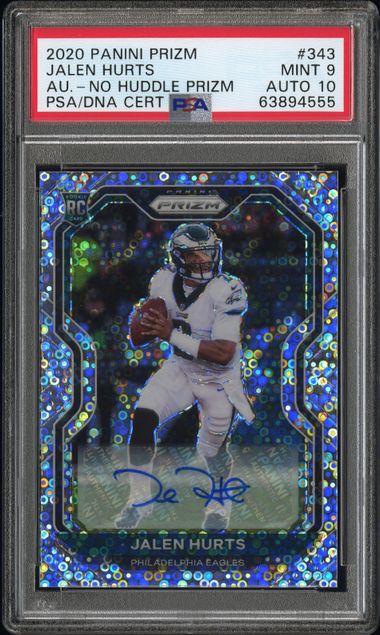 Sports Panini Jalen Hurts 2020 Panini Prizm No-Huddle Rookie Disco Auto PSA 9 Auto 10