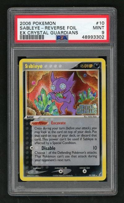 Pokémon Panini 2006 Pokemon EX Crystal Guardians Reverse Holo Sableye #10 PSA 9
