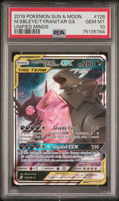 Pokémon 2019 Pokemon Unified Minds Tag Team GX Mega Sableye & Tyranitar #126 PSA 10
