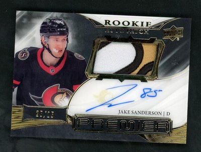 Pokémon Panini 2022 Upper Deck Premier Ahr-Sa Jake Sanderson Rookie Auto Patch Rookie /99 Vg Ottawa Senators