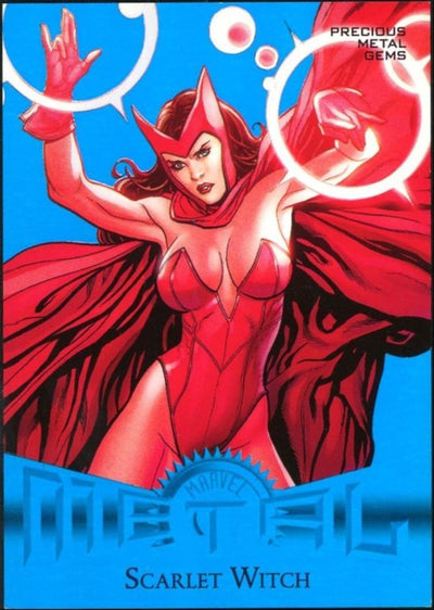 Sports 2023 Skybox Metal Universe Marvel R-1 Scarlet Witch Precious Metal Gems Blue /50