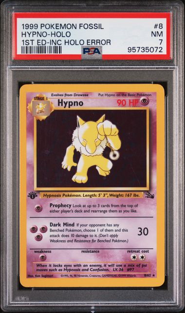 Pokémon Hypno 1999 Pokemon Fossil 1st Edition - Holo Error #8/62 PSA 7