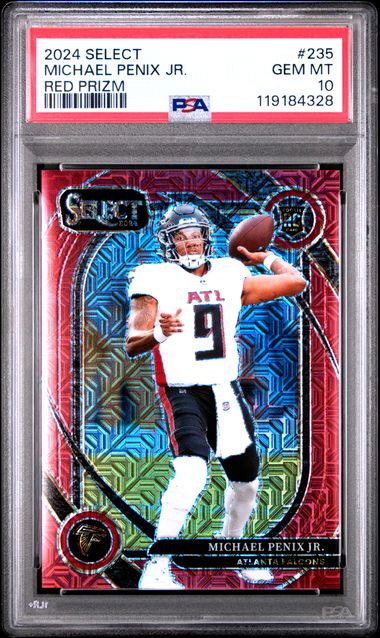 Sports Panini Michael Penix Jr. 2024 Panini Select Red Prizm Rookie Card #'D 09/49 PSA 10 (Jersey #)