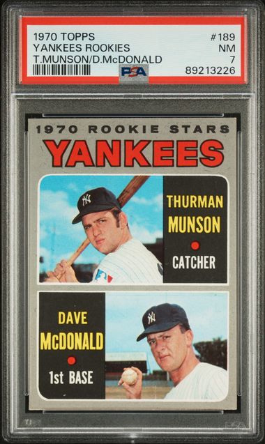 Baseball Topps Yankees Rookies Thurman Munson Dave Mcdonald 1970 Topps #189 PSA 7