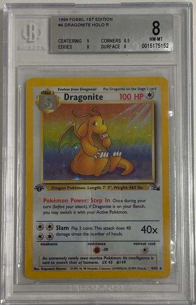 Pokémon Dragonite 4/62 1st Edition - Fossil - 1999 Pokemon - BGS 8