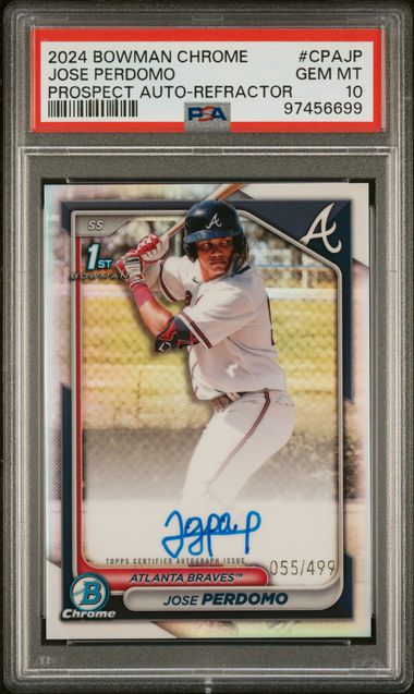 Baseball Bowman Jose Perdomo 2024 1st Bowman Chrome Autograph Refractor #'D 055/499 PSA 10