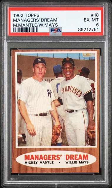 Baseball Topps Managers' Dream Mantle Mays 1962 Topps #18 PSA 6