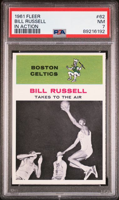 Basketball Bill Russell In Action 1961 Fleer #62 PSA 7
