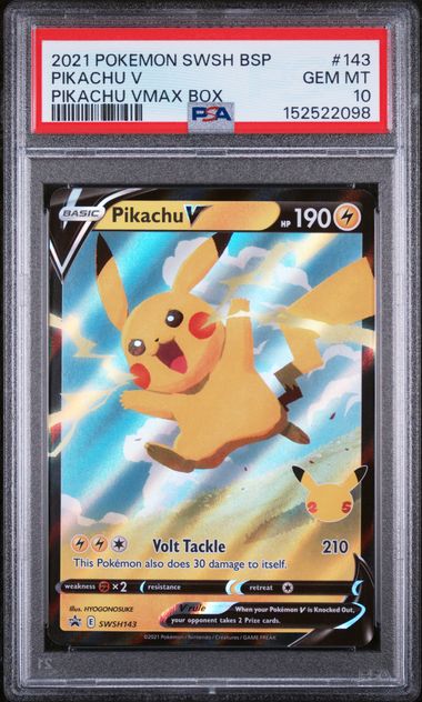 Pokémon Pikachu V 2021 Pokemon Celebrations Pikachu VMAX Box Promo #Swsh143 PSA 10
