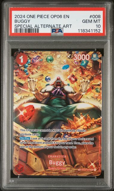 One Piece TCG Buggy 2024 One Piece OP-06 Special Alternate Art #Op03-008 PSA 10