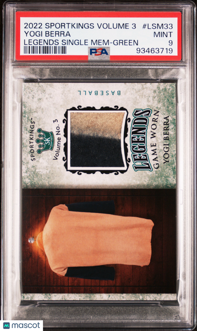 Sports 2022 Sportkings 3 Legends Single Memorabilia Yogi Berra #Lsm33 Green PSA 9