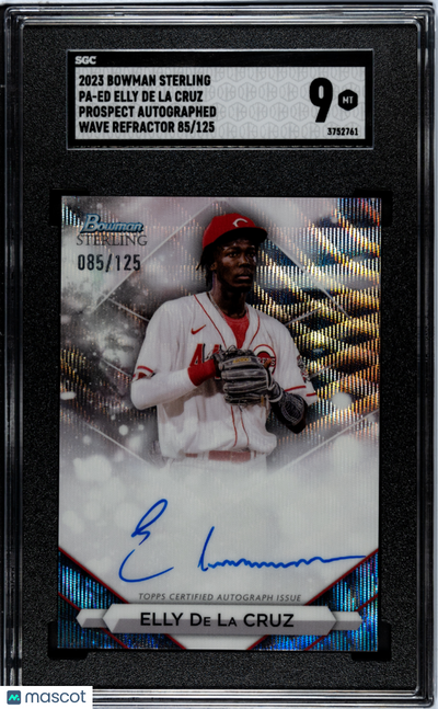 Baseball Bowman 2023 Bowman Sterling Elly De La Cruz #Pa-Ed Pros. Autograph Wave Refractor SGC 9