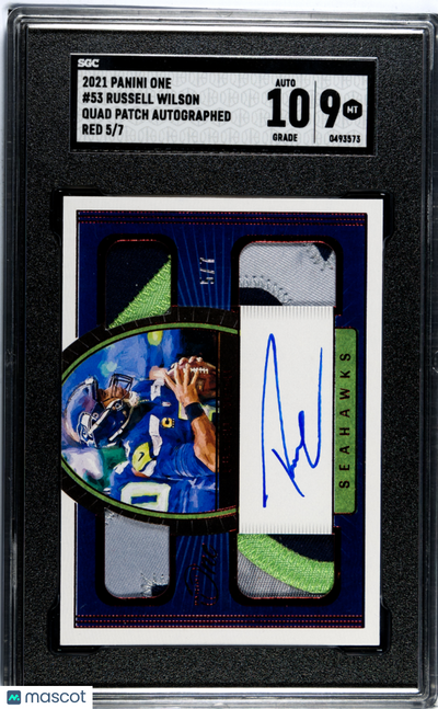 Sports Panini 2021 Panini One Russell Wilson #53 Quad Patch Autograph Red SGC 9 Auto 10