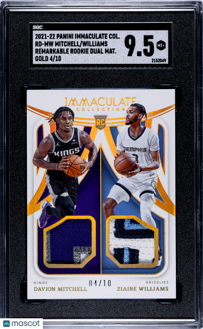 UFC MMA Panini 2021 Panini Immaculate Col. Williams Mitchell #Rd-Mw Rookie Dual . SGC 9.5