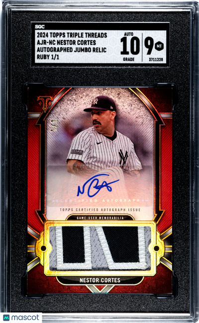 Sports Topps 2024 Topps Triple Nestor Cortes #Ajr-Nc Auto Jumbo Relic Ruby 1 1 SGC 9 Auto 10