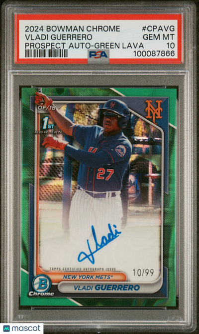 Baseball Bowman 2024 Bowman Chrome Prospect Auto Vladi Guerrero #Cpavg Green Lava 10/99 PSA 10