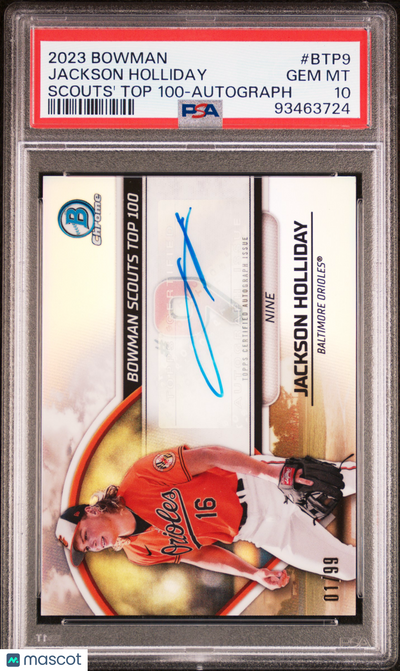 Baseball Bowman 2023 Bowman Scouts' Top 100 Jackson Holliday #Btp9 Autograph PSA 10