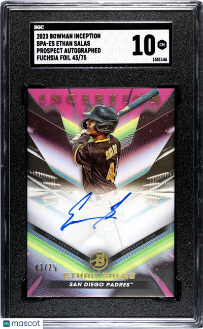 Baseball Bowman 2023 Bowman Inception Ethan Salas #Bpa-Es Prospect Autograph Fuchsia Foil SGC 10