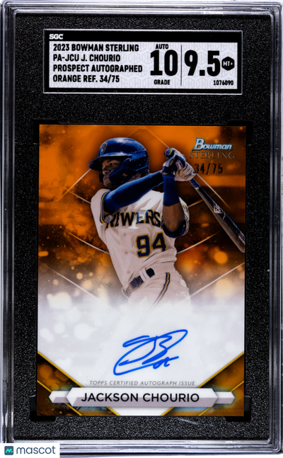 Baseball Bowman 2023 Bowman Sterling Jackson Chourio #Pa-Jcu Orange Refractor SGC 9.5 Auto 10