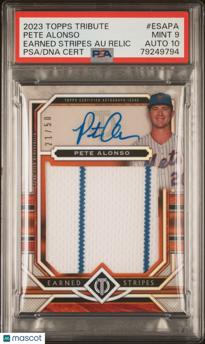 Sports Topps 2023 Topps Tribute Earned Stripes Auto Relics Pete Alonso #Esapa /50 PSA 9/10