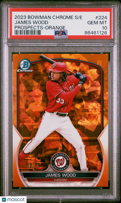 Baseball Bowman 2023 Bowman Chrome Sapphire Prospects James Wood #224 Orange 40/75 PSA 10