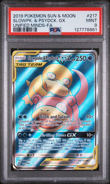 Pokémon PSA 9 Slowpk. & Psydck. GX Unified Minds-Fa