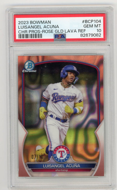 Baseball Bowman Luisangel Acuna 2023 Bowman Chrome Rose Gold Lava Refractor #'D 07/10 PSA 10