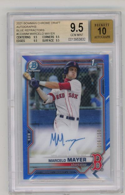 Baseball Bowman Marcelo Mayer 2021 Bowman Chrome Draft 1st Bowman Auto Blue #’D 006/150 BGS 9.5
