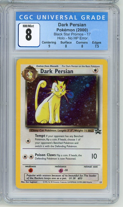 Pokémon Dark Persian 2000 Pokemon Black Star Promo #17 Holo - No HP Error CGC 8 (The No Life Collection 063)