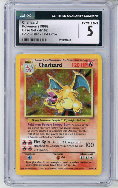 Pokémon Charizard 1999 Pokemon Base Set Holo - Black Dot Error #4/102 CGC 5