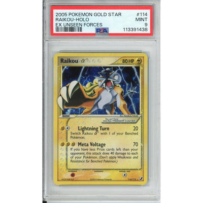 Pokémon Pokemon Graded: Raikou Gold Star 114/115 EX Unseen Forces (2005) Holo PSA 9