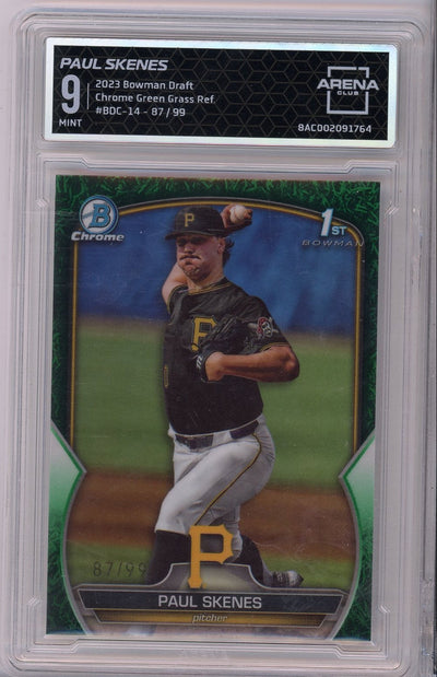 Baseball Bowman Paul Skenes 2023 Bowman Draft 1st Bowman Chrome Green Grass Refractor #'D 87/99 Arena 9