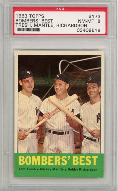 Baseball Topps Mickey Mantle / Tom Tresg / Bobby Richardson 1963 Topps Bombers' Best #173 PSA 8