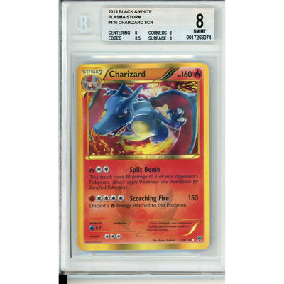 Pokémon Pokemon Graded: Charizard #136 Scr Plasma Storm Black & White Beckett 8 NM-Mt